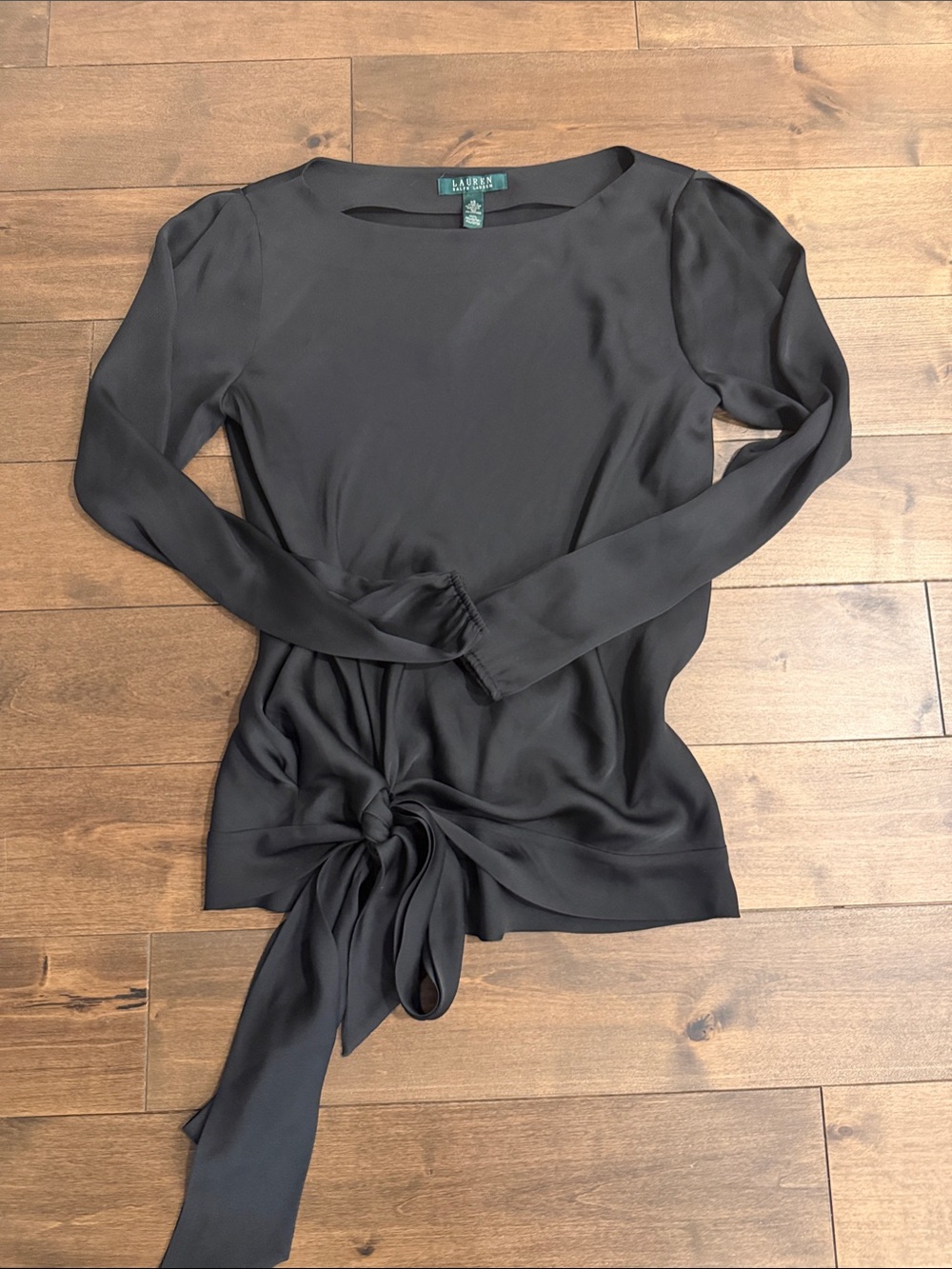 Lauren Ralph Lauren Black Long-Sleeve Tie-Waist Blouse